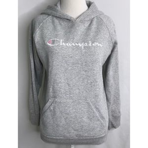 Champion Gray Fleece Hoodie Pink & White Logo XL